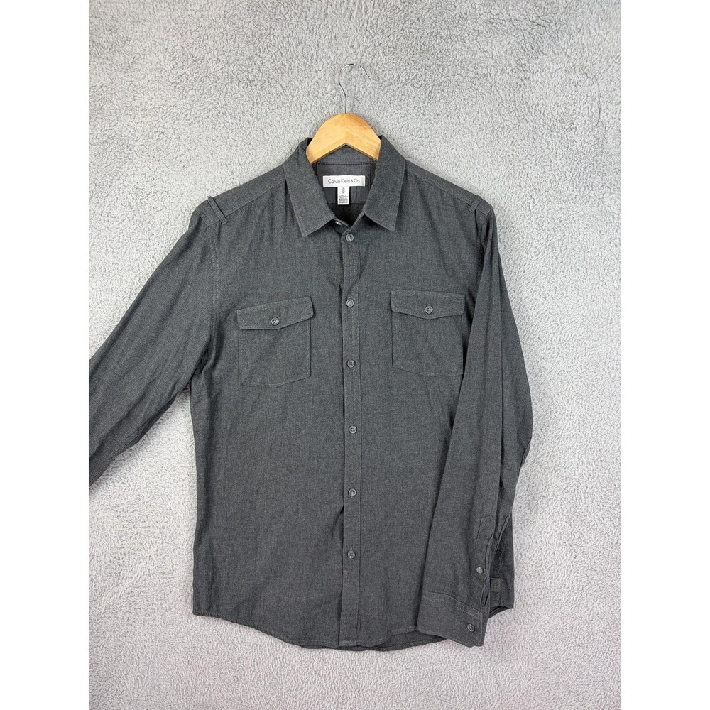 Calvin Klein & Co Shirt Mens Medium Gray Long Sleeve Button Pockets Casual Mens